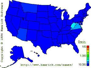 Map Showing Distribution of Dudding Surname in USA